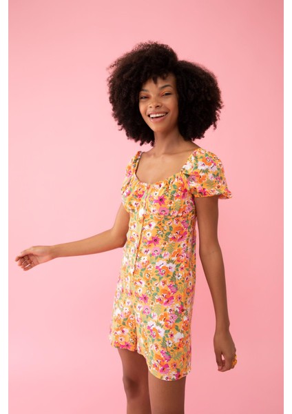 Çiçekli Kalp Yaka Relax Fit Sürdürülebilir Mini TULUM U6852AZ22SM modelleri