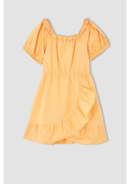 Kız Çocuk Esnek Yaka Kısa Kollu Pamuklu Elbise Y7077A622HS