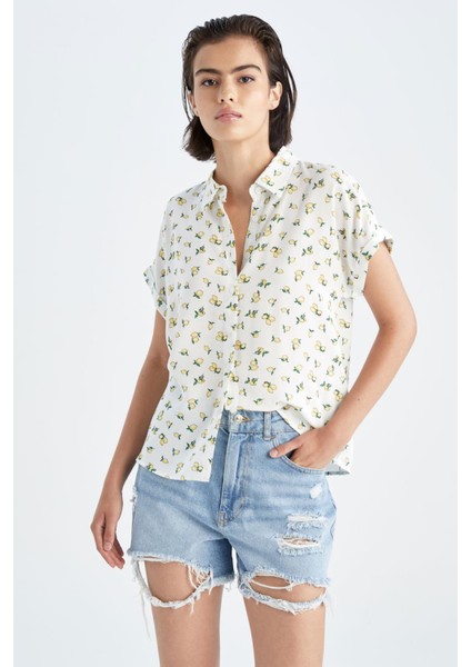 Regular Fit Desenli Kısa Kollu Viskon Gömlek U2743AZ22SM
