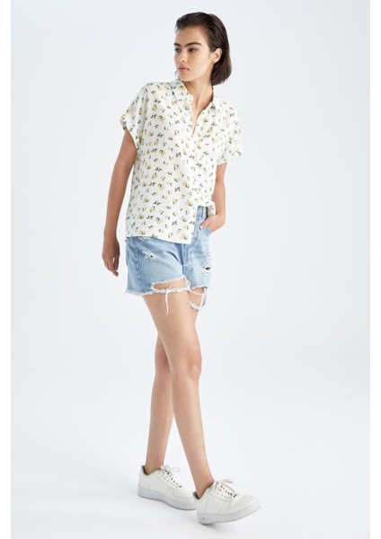 Regular Fit Desenli Kısa Kollu Viskon Gömlek U2743AZ22SM fiyatları