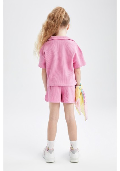 Kız Çocuk Polo Yaka Waffle Kısa Kollu Tişört Şort 2'li Takım Y7069A622HS indirimleri