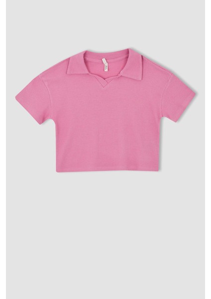 Kız Çocuk Polo Yaka Waffle Kısa Kollu Tişört Şort 2'li Takım Y7069A622HS