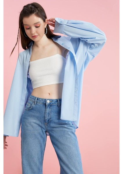 Basic Oversize Fit Poplin Gömlek Tunik T5494AZ21AU