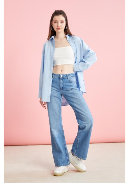 Basic Oversize Fit Poplin Gömlek Tunik T5494AZ21AU