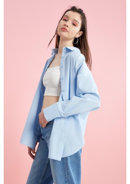 Basic Oversize Fit Poplin Gömlek Tunik T5494AZ21AU