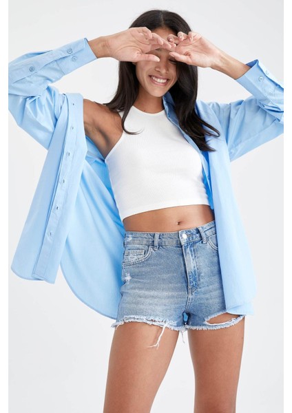 Basic Oversize Fit Poplin Gömlek Tunik T5494AZ21AU