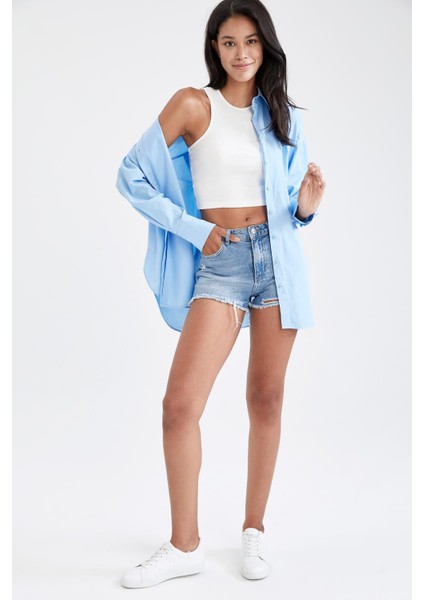 Basic Oversize Fit Poplin Gömlek Tunik T5494AZ21AU