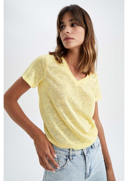 Regular Fit V Yaka Kısa Kollu Tişört Z0402AZ22HS