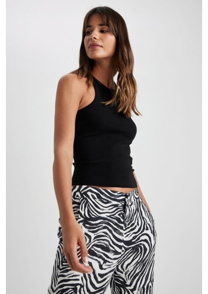 Slim Fit Dar Kesim Halter Yaka Fitilli Kaşkorse Atlet X6705AZ23SP