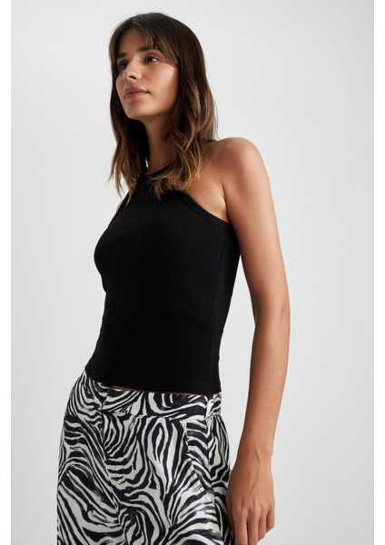 Slim Fit Dar Kesim Halter Yaka Fitilli Kaşkorse Atlet X6705AZ23SP