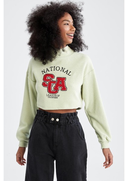 Loose Fit Yarım Balıkçı Yaka Boğazlı Fitilli Uzun Kollu Crop Sweatshirt X5273AZ21CW fiyatları