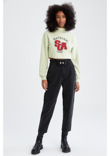 Loose Fit Yarım Balıkçı Yaka Boğazlı Fitilli Uzun Kollu Crop Sweatshirt X5273AZ21CW