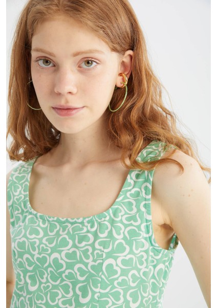 Coool Bodycon Kare Yaka Çiçek Desenli Yazlık Mini Elbise U1967AZ22SM fırsatları