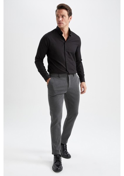 Modern Fit Polo Yaka Dokulu Uzun Kollu Pamuklu Gömlek R4352AZ23SP