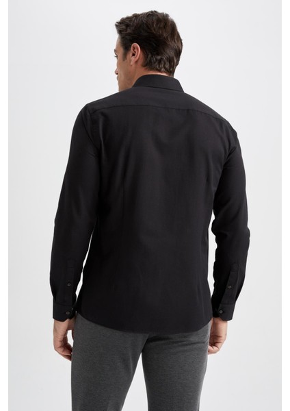 Modern Fit Polo Yaka Dokulu Uzun Kollu Pamuklu Gömlek R4352AZ23SP