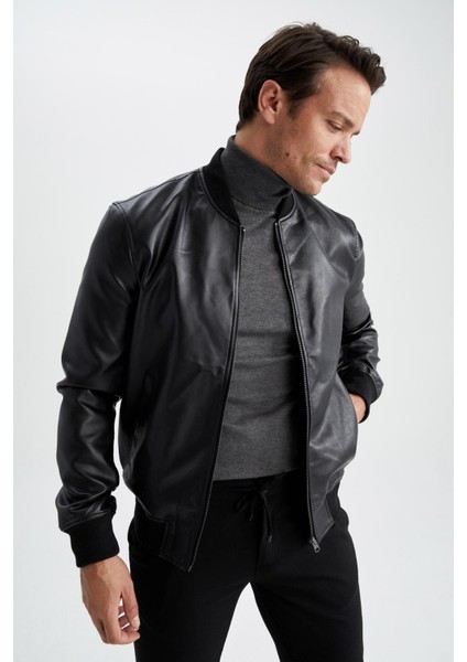 Slim Fit Kolej Yaka Bomber Suni Deri Mont Y5367AZ23SP fırsatları