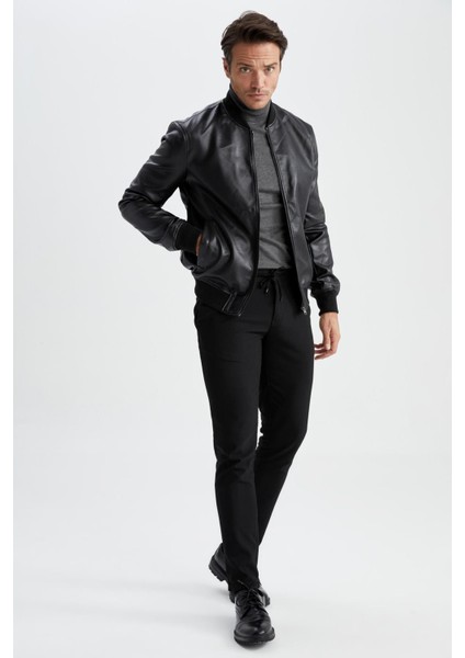 Slim Fit Kolej Yaka Bomber Suni Deri Mont Y5367AZ23SP indirimleri