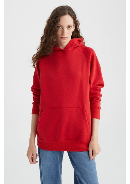 Bisiklet Yaka Kapüşonlu Kanguru Cepli Basic Reglan Sweatshirt Z9352AZ22AU