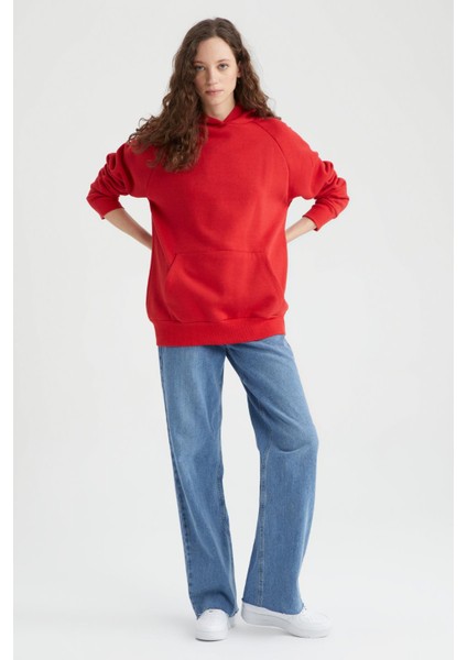 Bisiklet Yaka Kapüşonlu Kanguru Cepli Basic Reglan Sweatshirt Z9352AZ22AU fiyatları