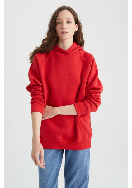 Bisiklet Yaka Kapüşonlu Kanguru Cepli Basic Reglan Sweatshirt Z9352AZ22AU modelleri