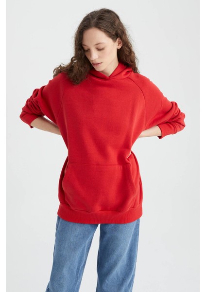 Bisiklet Yaka Kapüşonlu Kanguru Cepli Basic Reglan Sweatshirt Z9352AZ22AU fırsatları