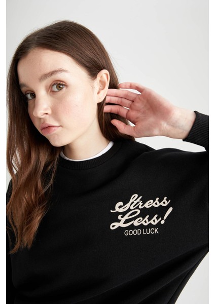 Bisiklet Yaka Slogan Baskılı Sweatshirt Z9429AZ22AU