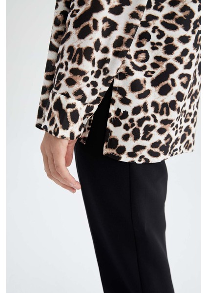 Relax Fit Leopar Desenli Uzun Kollu Viskon Gömlek W4515AZ22AU