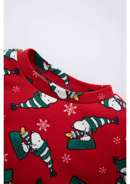 Erkek Bebek Snoopy Yılbaşı Temalı Uzun Kollu Fitilli Kaşkorse Pijama Takım Y6798A222WN