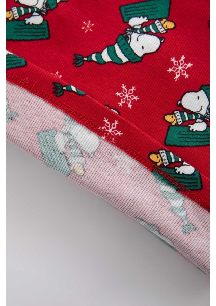 Erkek Bebek Snoopy Yılbaşı Temalı Uzun Kollu Fitilli Kaşkorse Pijama Takım Y6798A222WN