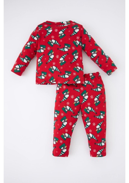 Erkek Bebek Snoopy Yılbaşı Temalı Uzun Kollu Fitilli Kaşkorse Pijama Takım Y6798A222WN