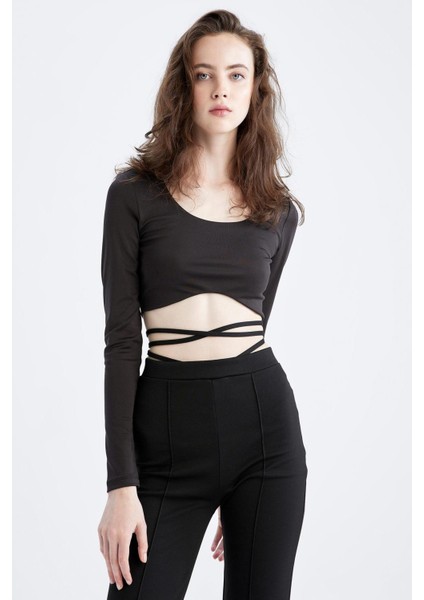 Crop Top U Yaka Uzun Kollu Tişört Z1122AZ22AU