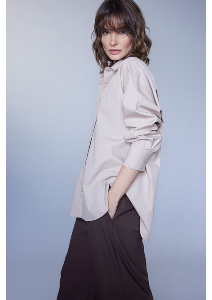 Oversize Fit Poplin Uzun Kollu %100 Pamuk Gömlek T8735AZ23SP