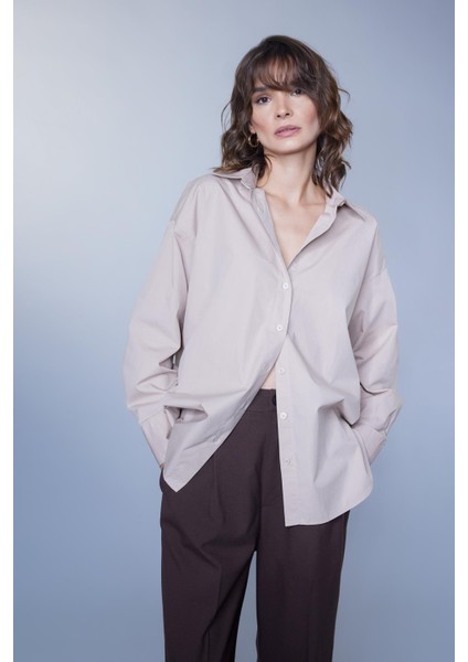 Oversize Fit Poplin Uzun Kollu %100 Pamuk Gömlek T8735AZ23SP