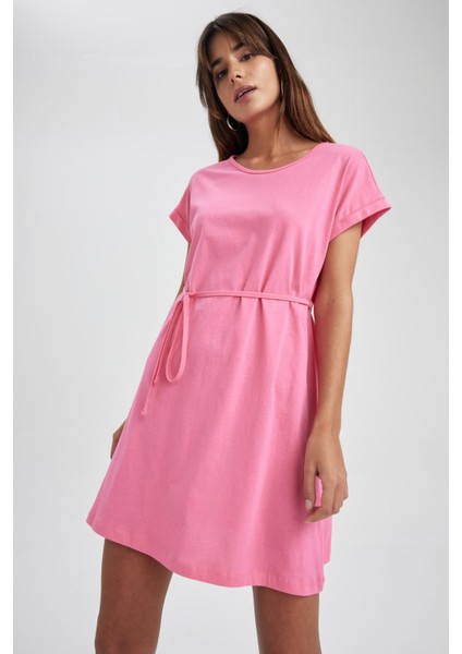 A Kesim Bisiklet Yaka Mini Kısa Kollu %100 Pamuk Elbise T8057AZ23SM fırsatları