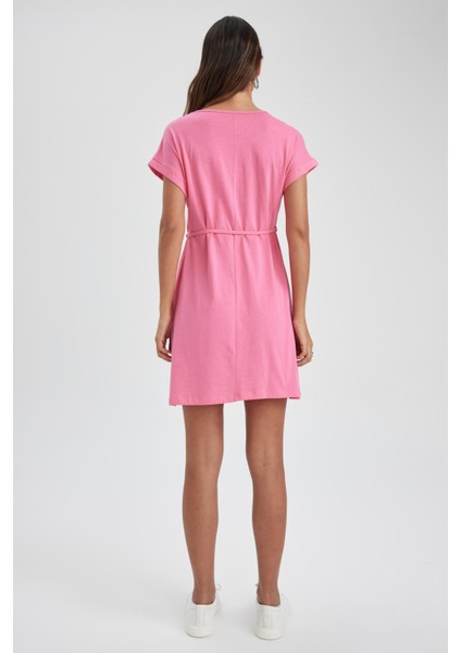 A Kesim Bisiklet Yaka Mini Kısa Kollu %100 Pamuk Elbise T8057AZ23SM