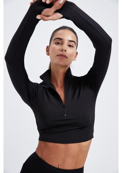 Fit Slim Fit Dik Yaka Yarım Fermuarlı Uzun Kollu Tişört W0343AZ22WN
