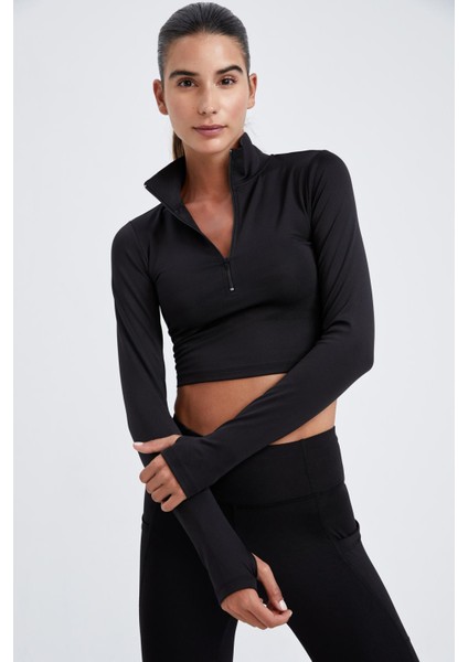Fit Slim Fit Dik Yaka Yarım Fermuarlı Uzun Kollu Tişört W0343AZ22WN fırsatları