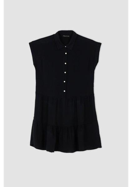 Gömlek Yaka Mini Kısa Kollu Elbise Y8113AZ22HS