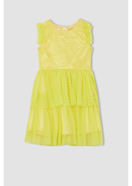 Kız Çocuk Bisiklet Yaka Kolsuz Tül Elbise Y7207A622SM