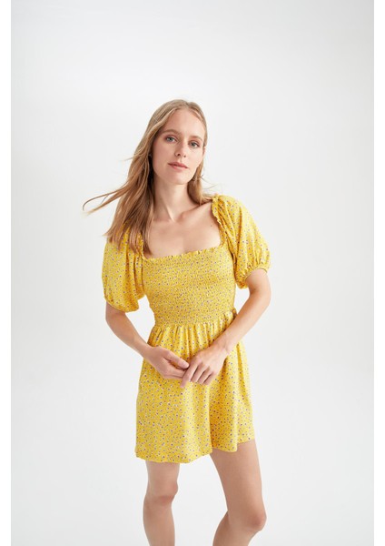 Kare Yaka Çiçekli Kısa Kollu Tulum Y8404AZ22HS modelleri