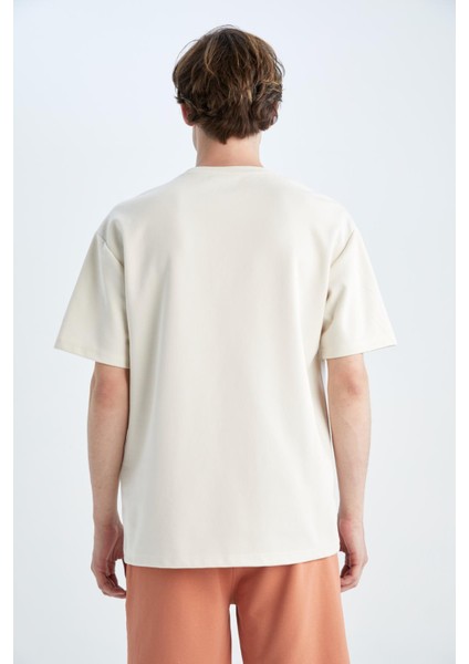 Boxy Fit Bisiklet Yaka Kısa Kollu Pamuklu Penye Tişört X3926AZ22AU indirimleri