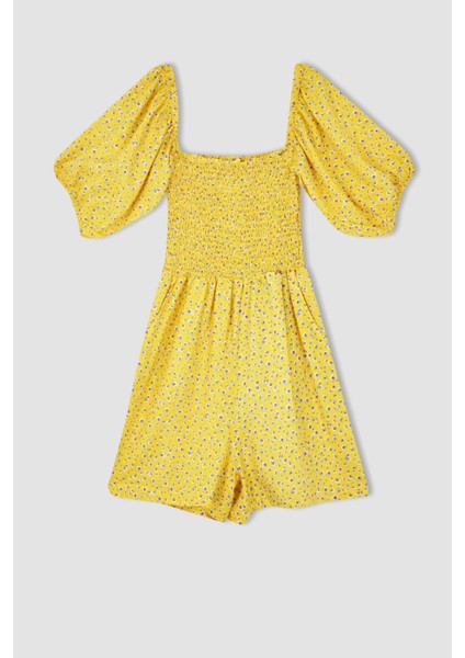 Kare Yaka Çiçekli Kısa Kollu Tulum Y8404AZ22HS