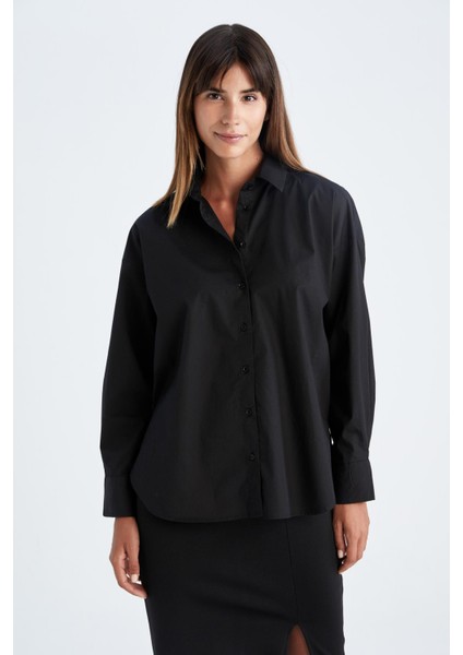 Oversize Fit Uzun Kollu Poplin %100 Pamuk Gömlek T8735AZ22AU