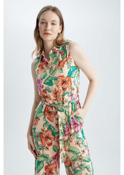 Gömlek Yaka Çiçekli Kolsuz Uzun Tulum Y8589AZ22HS modelleri