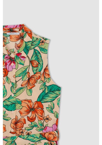 Gömlek Yaka Çiçekli Kolsuz Uzun Tulum Y8589AZ22HS