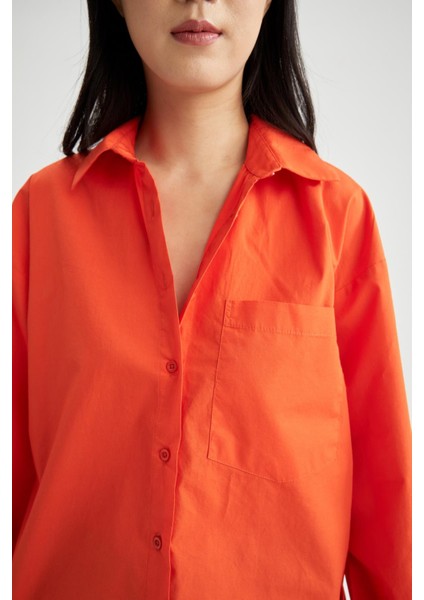 Oversize Geniş Kalıp Poplin Basic Düz Uzun Kollu %100 Pamuk Gömlek V3984AZ22SM