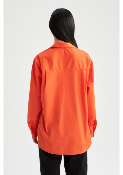 Oversize Geniş Kalıp Poplin Basic Düz Uzun Kollu %100 Pamuk Gömlek V3984AZ22SM