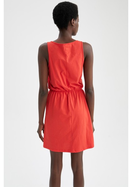 Basic Kolsuz %100 Pamuk Mini Yazlık Elbise T8056AZ22SM