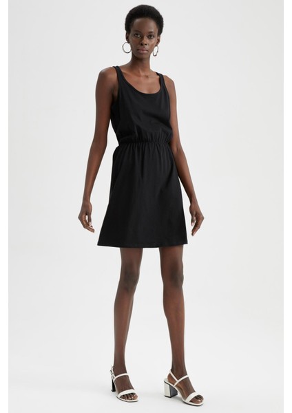 Askılı Basic Beli Büzgülü Relax Fit Mini Yazlık %100 Pamuk Elbise T8056AZ22SM fiyatları