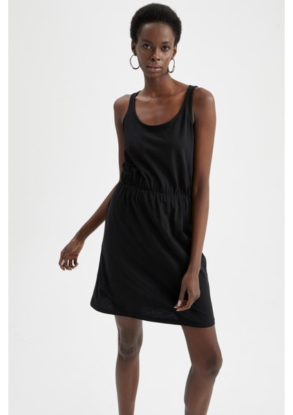 Askılı Basic Beli Büzgülü Relax Fit Mini Yazlık %100 Pamuk Elbise T8056AZ22SM modelleri